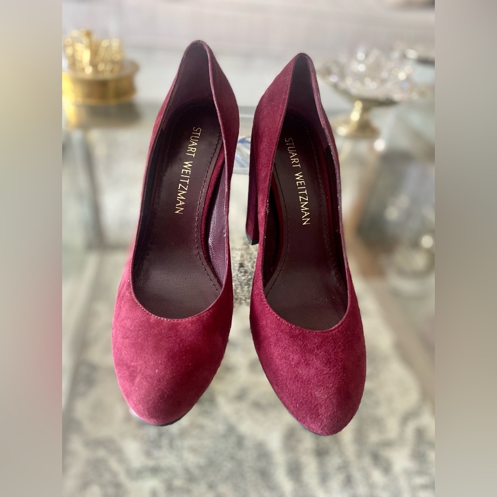 Stuart Weitzman Mary Bordeaux Block Heel Pump Size 7 M